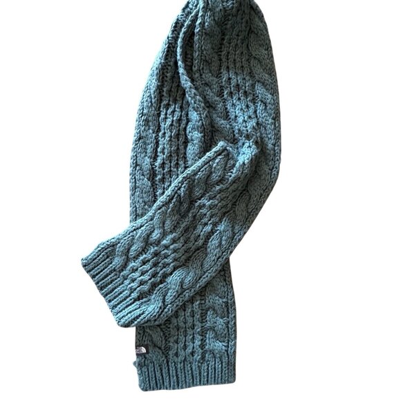 The North Face Cable Knit Scarf Blue Green Acrylic Wool Winter Warm - Picture 4 of 5